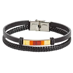 Bernstein-Lederarmband, geflochten