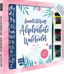 Handlettering Alphabete Watercolor mit Marabu-Pinsel und 3 Farben.