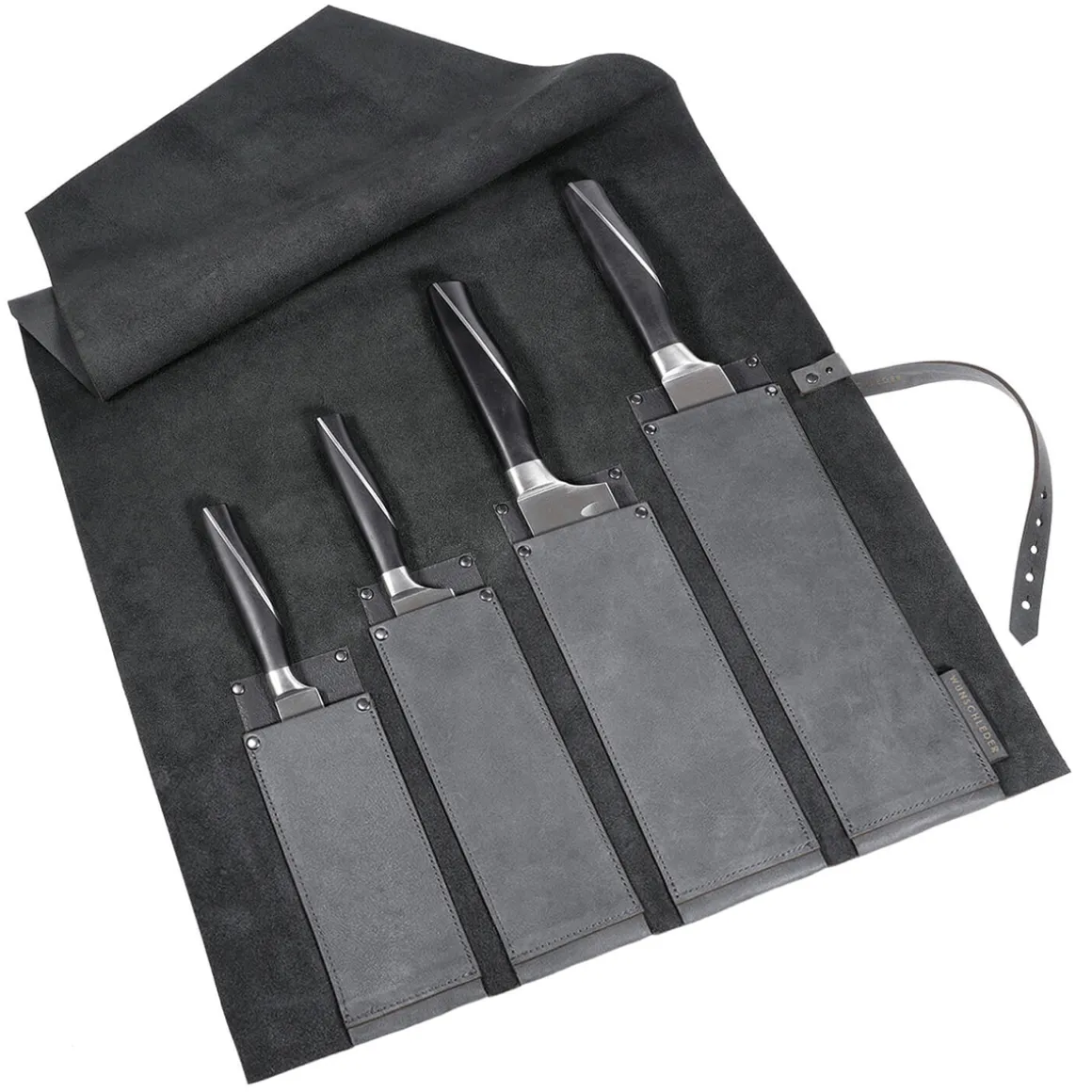 Messertasche aus Rindleder, grau.