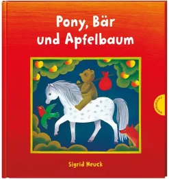 Pony, Bär und Apfelbaum.