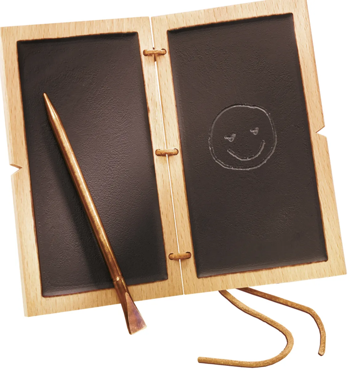 Römische Schreibtafel mit Bronzegriffel.