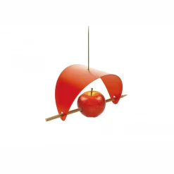 Vogelfutterstelle mit rotem Dach.