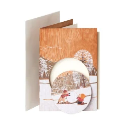Weihnachtskarten aus Holz »Schneemann & Schlitten«, 2er-Set.